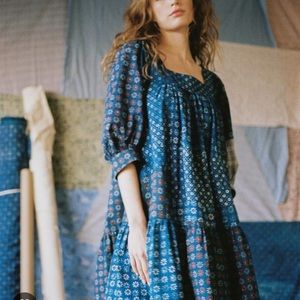 Christy Dawn Harlee Dress in Colorblocked Blues size medium organic cotton